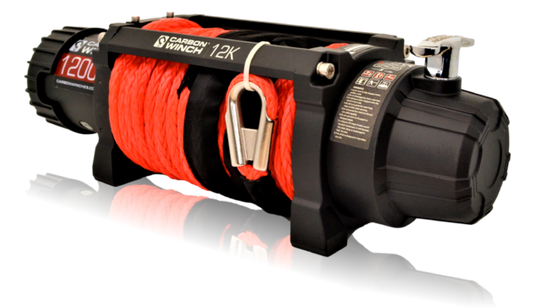 Carbon Winch - 12K VER.2 12000LB Electric Winch With Red Synthetic Rope and Hook