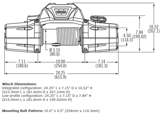 Warn Winch - Zeon 8S 8,000lb (3629kg) Synthetic Rope 12v